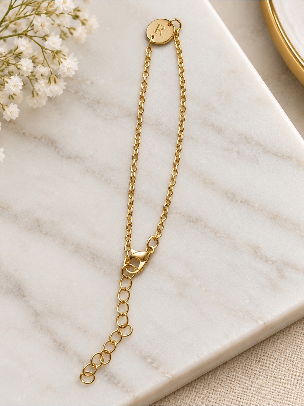 Gold Initial 'R' Chain Bracelet - Personalized Women’s Jewelry